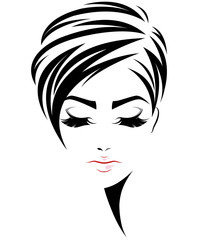 women short hair style icon, logo women face on white background