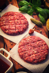 Ingredients for preparing homemade burgers 