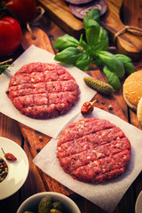 Ingredients for preparing homemade burgers 