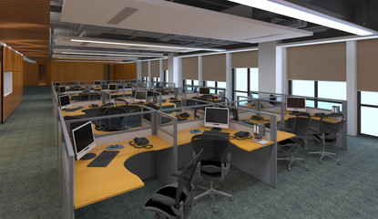 The modern office interior design 3d Illustration