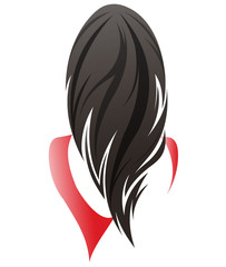 women long hair style, women back and red dress on white background