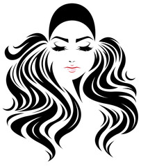women long hair style icon, logo women face on white background