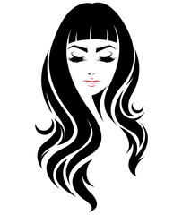 women long hair style icon, logo women face on white background
