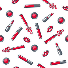 Obraz premium Trendy colorful beauty products for lips seamless pattern.