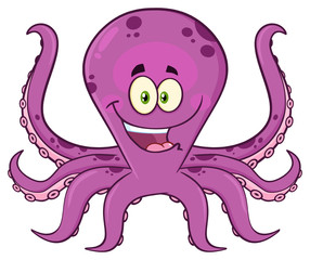 Octopus Cartoon Mascot Character. Illustration Isolated On White Background