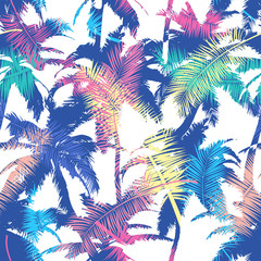 Colourful trendy seamless exotic pattern with palm. Modern abstract design for paper, wallpaper, cover, fabric and other users. Vector illustration.