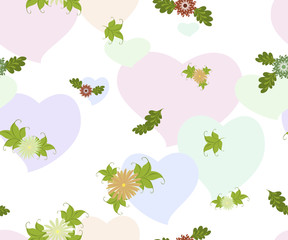 Seamless background with flowers and hearts on a homogeneous white background. EPS10 vector illustration