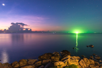 Night Light Sky And Water Reflection On Seascape
