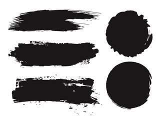 Large grunge elements set. Brush strokes, banners, borders, splashes splatters. Vector illustration.