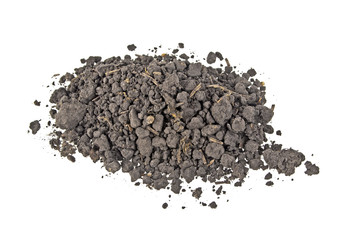 Pile heap of soil humus isolated on white background