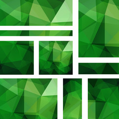 Vector banners set with polygonal abstract green triangles. Abstract polygonal low poly banners