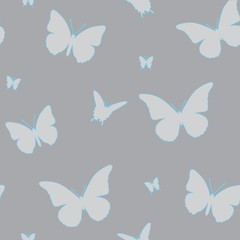 Seamless pattern of butterflies with a blue contour. 