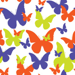 Fototapeta na wymiar Seamless pattern of butterflies of different color. 