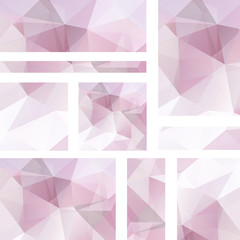 Set with polygonal pink, white triangles. Vector illustration. Abstract background