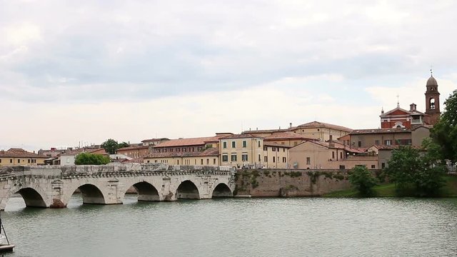 Tiberius bridge cityscape Rimini Italy
