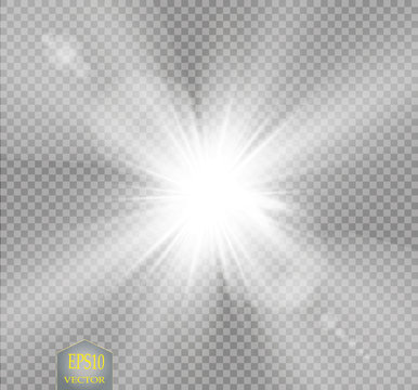 Vector transparent sunlight special lens flare light effect. Sun flash with rays and spotlight on transparent background
