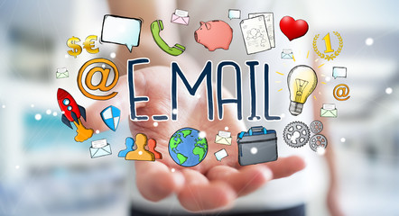 Businessman using manuscript contact text