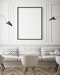 mock up poster frame in hipster interior background, scandinavian style, 3D render, 3D illustration