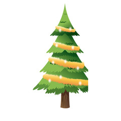 cartoon christmas tree lights and wreath decoration celebration image vector illustration