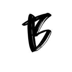 Letter B. Handwritten by dry brush. Rough strokes font. Vector illustration. Grunge style alphabet