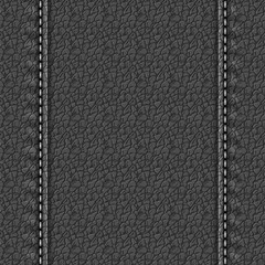 Realistic leather texture with two seams. Dark leather background with stitches. Vector illustration
