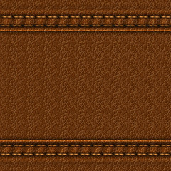 Realistic leather texture with two seams. Brown leather background with stitching. Vector illustration