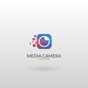 Media vision logo. Multicolored camera logo
