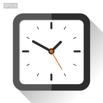 Square clock icon in flat style, timer on white background. Vector design element 