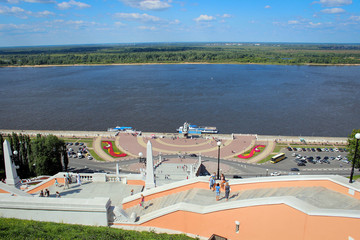 Fototapeta premium Вид на реку Волгу с Чкаловской лестницы, Нижний Новгород, Россия
