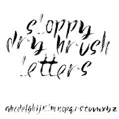 Hand drawn dry brush font. Modern brush lettering. Grunge style alphabet. Vector illustration.