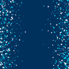 Beautiful falling snow. Scattered frame with beautiful falling snow on deep blue background. Vector illustration.