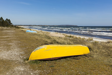 Boats lying on Danish Baltic Sea Beach