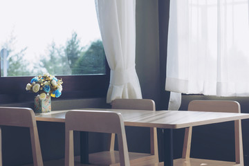 Wooden table and chairs in the kitchen