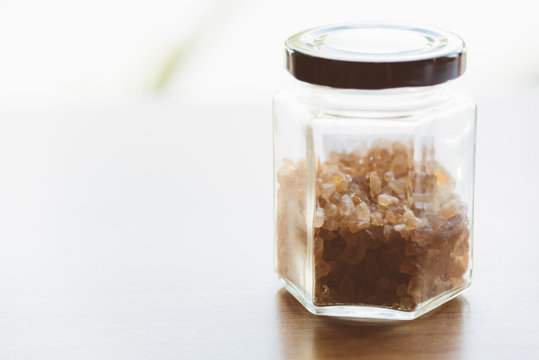 Brown Sugar In Glass Jar.