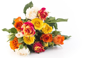 Obraz na płótnie Canvas Bouquet of Multicolored Roses Isolated on White