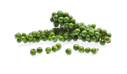Peppercorns. Green pepper seeds isolated on a white background.