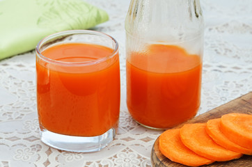 Fresh and delicious carrot juice in a glass