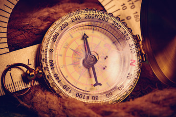 Vintage compass with rope
