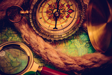 Vintage compass with rope
