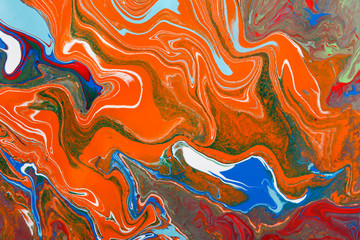 Liquid marbling acrylic paint background. Fluid painting abstract texture