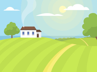 Fototapeta premium Village landscapes vector illustration farm house agriculture graphic countryside