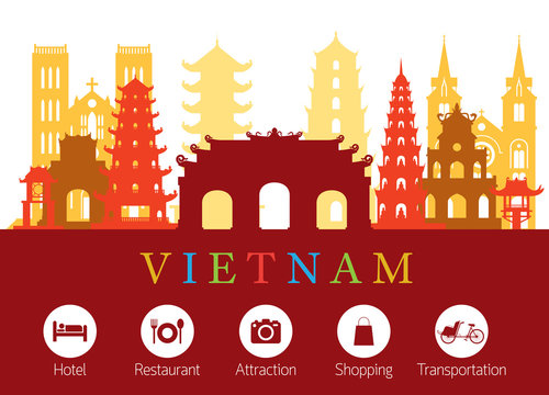 Vietnam Landmarks Skyline with Accommodation Icons