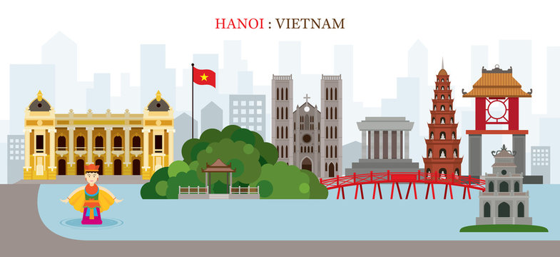 Hanoi, Hoan Kiem Lake, Vietnam Landmarks Skyline