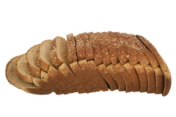 Loaf of sliced wheat bread. Isolated.