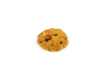 Homemade chocolate chip and almond cookie isolated on white background