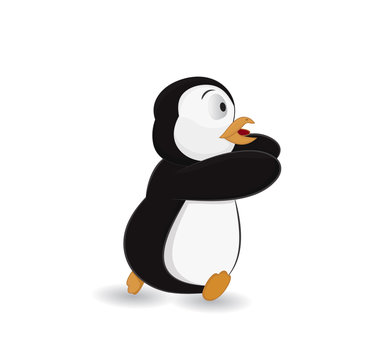 penguin running scared isolated on white background