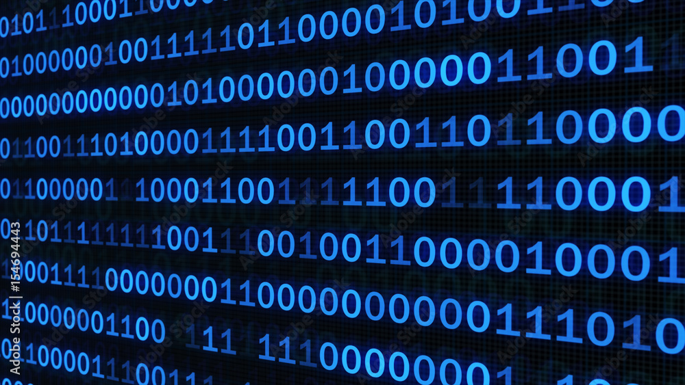 Fototapete abstract binary code on blue digital screen