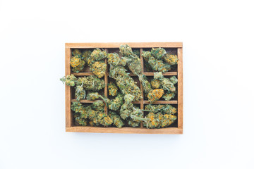 Cannabis in box. Top view