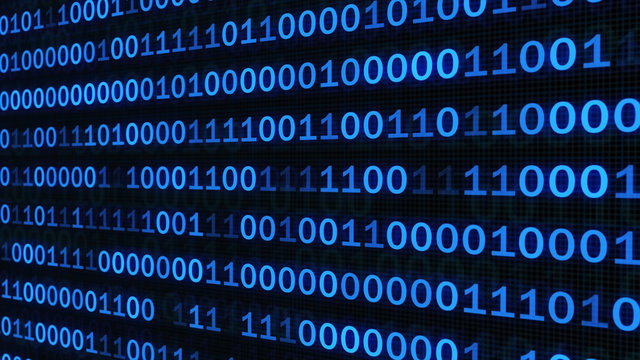 abstract binary code on blue digital screen