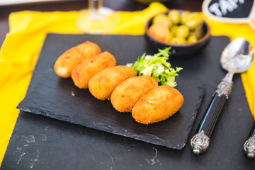 Ration of Croquettes Typical Tapa of Spanish Cuisine with Rustic Presentation